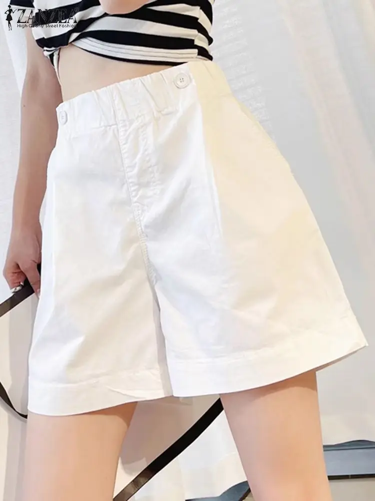 ZANZEA 2024 Women Shorts Fashion Solid Pockets Loose Pantalon Oversized Elastic Waist Summer Beach Shorts Holiday Trousers Pants