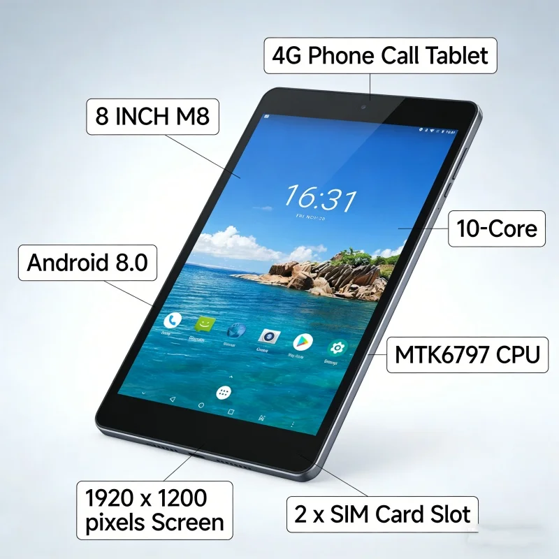 8 INCH T10 M8 RAM 3GB+ROM 32GB EMMC 3G Android 8.0 Tablet PC 1920 X 1200 Pixels MTK6797 10-Core 1.6GHz 3G / 4G Phone Call