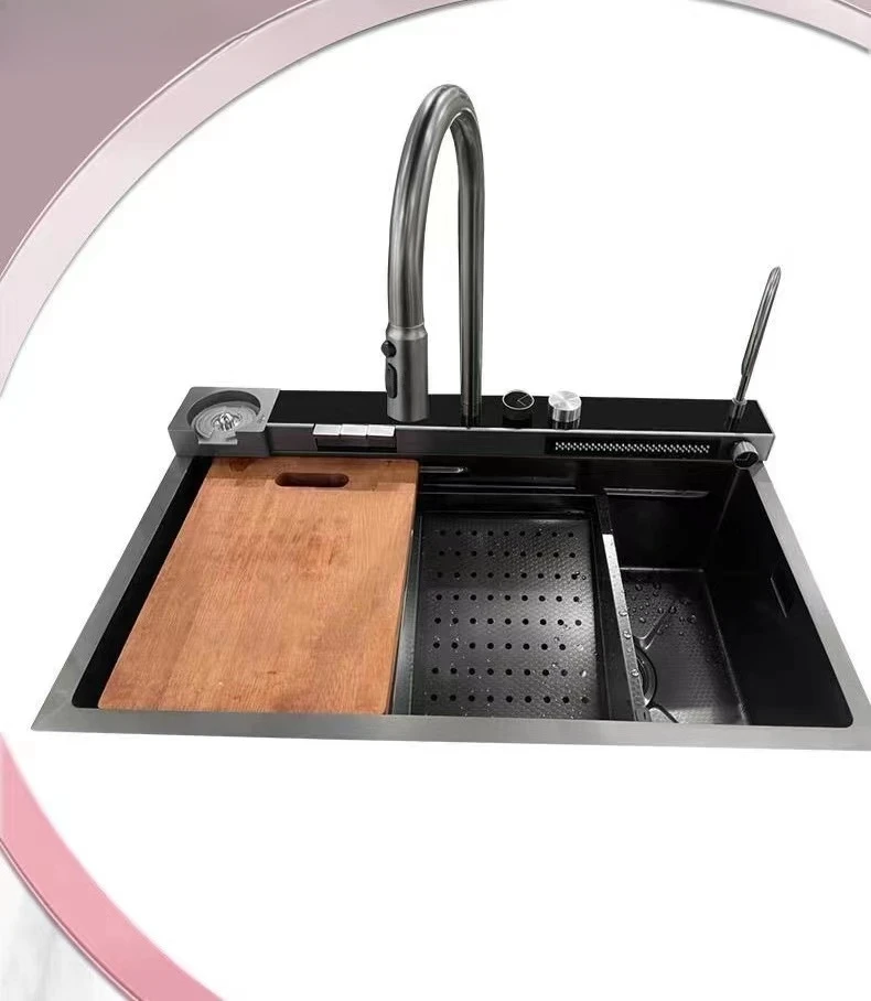 Wholesale Trend Black  Stainless Steel 304 Piano Key Rainfall Fregadero De Cocina Kitchen Sink