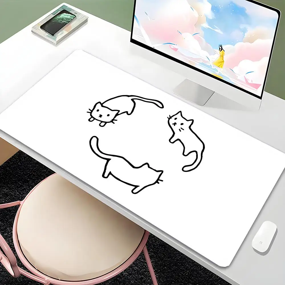 

Большой коврик для мыши Kawaii с белым котенком, милый игровой коврик для клавиатуры XXL, аксессуары для компьютеров, настольный коврик, коврик для дома и спальни для девочек