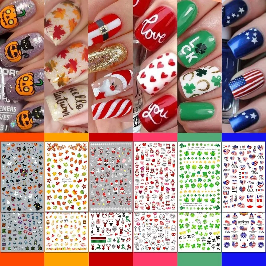 

30 Sheets All Holiday Nail Art Stickers Variety Pack Seasonal Nail Decals for All Year Round SelfAdhesive Pegatinas Uas Perfect