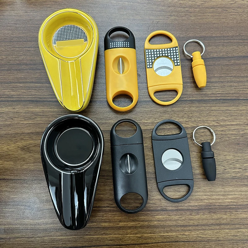 Cuba Cigar Cutter 4 Cigar Set Pocket Classic Ashtray V-Cut Sharp Cigar Scissors Guillotine Punch Knife Cigar Accessories Tool