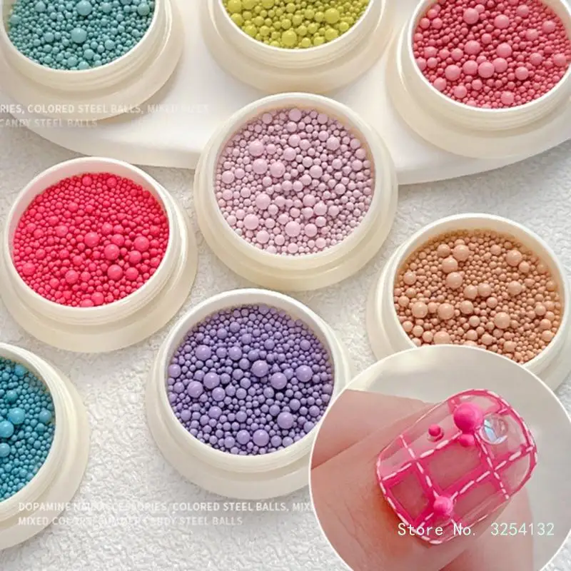 6 bottiglie Macaron Color 3D Nail Art Beads Nail Art Steel Balls Mini Metal Caviar Nails Beads Nail Balls for DIY Manicure Decor