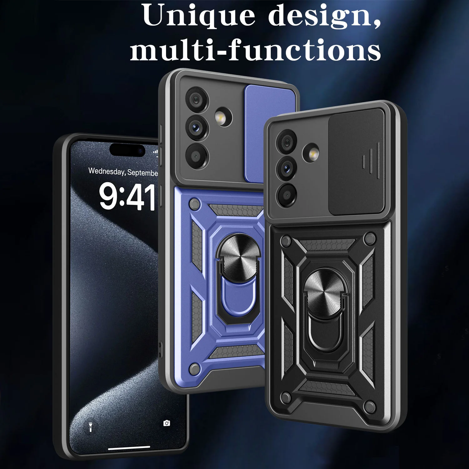 لهاتف سامسونج جالاكسي A56 5G حافظة مدرعة مضادة للصدمات لهاتف جالاكسي a56 غطاء حماية بحلقة حامل مغناطيسي للسيارة