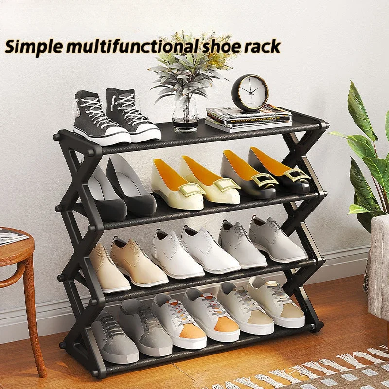 Metal Shoe Rack Home Balcony Storage Shelves Dormitory X-type Assembly Furniture Shoe Storage Cabinet 4/5 Tier Shoe Cabinet Rack