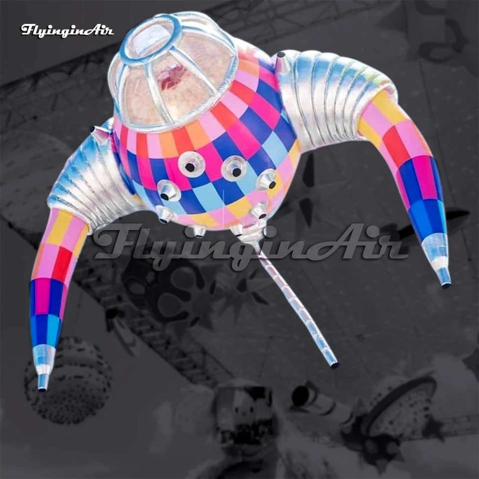 Personalized Lighting Inflatable UFO Model 6m Hanging Air Blow Up Alien Spacecraft/Spaceship For Carnival Stage Decoration
