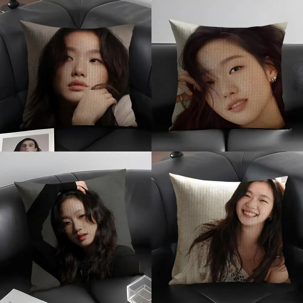 كيم جو يون كيس وسادة الكتان الطبيعي النسيج العضوي على الوجهين الطباعة أريكة ديكور المنزل هدية غطاء الوسادة #1