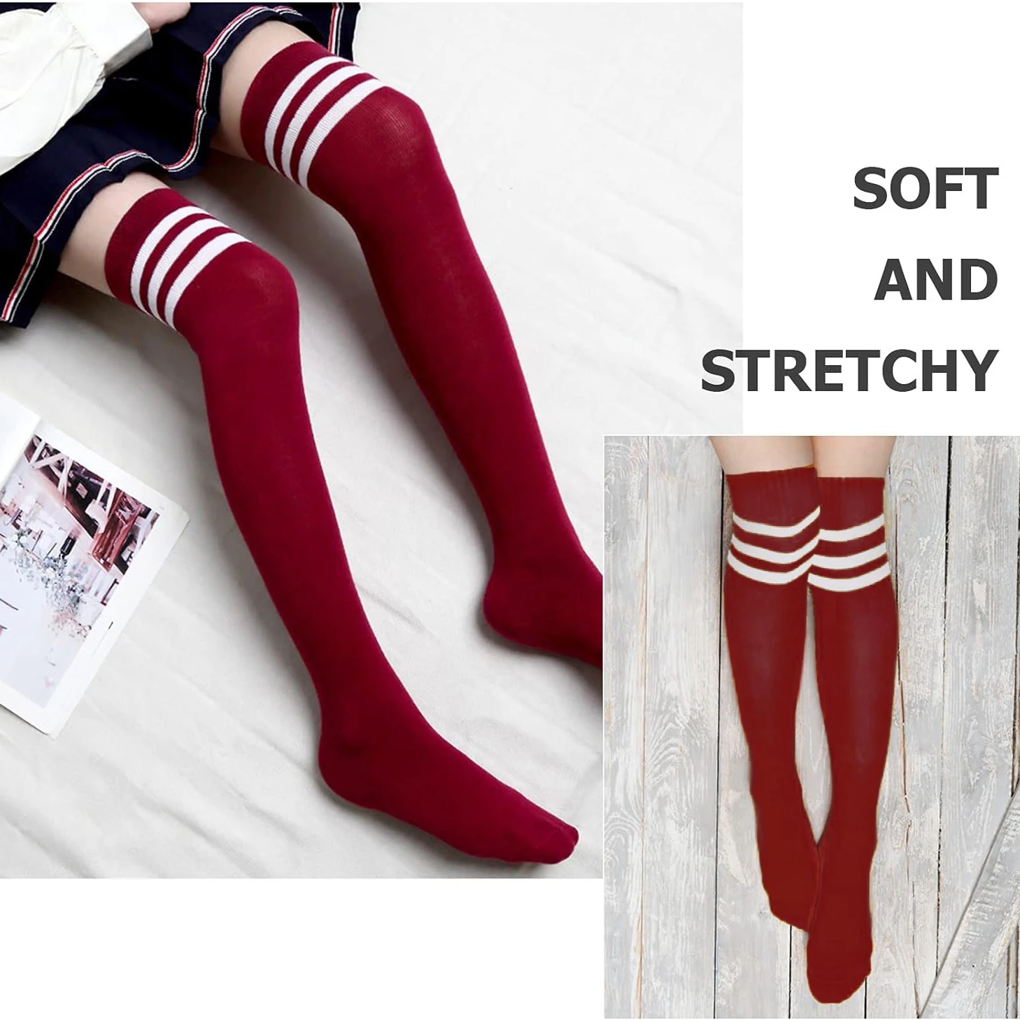 

Women’s high High Socks,Athletic Striped Stockings for Women Long Tube Stocking Over Knee Plus Size Sports Knee High Socks