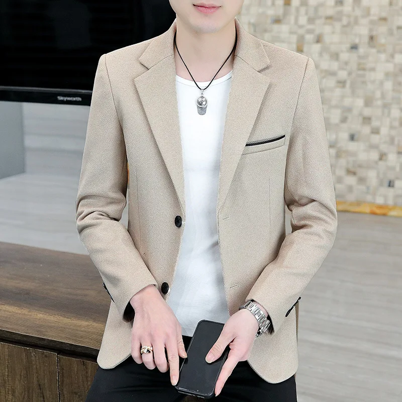 

HOO 2023 Men's New Spring Suit Jacket Two Buttons Slim Fit Casual Fashion Tailored blazers