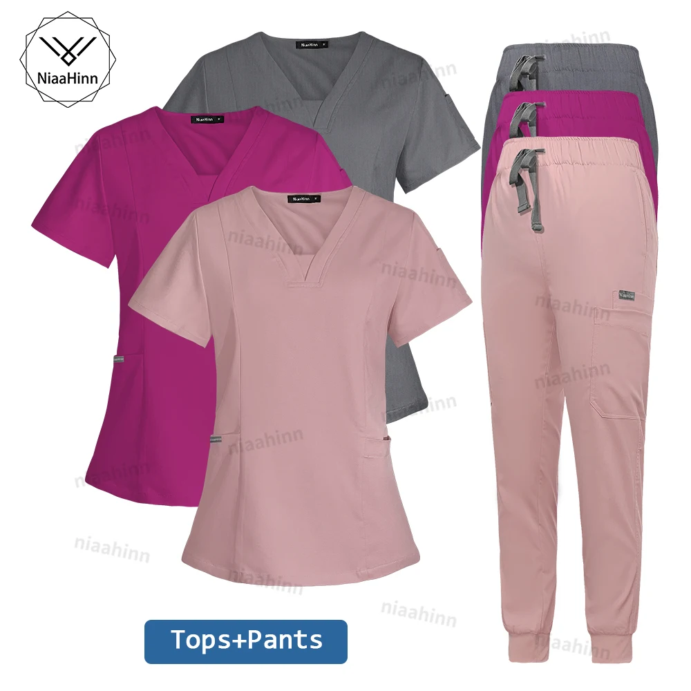 

Hot Sell Fashionable Medical Clothing for Women Short Sleeved Tops Joggers Pants Suit High-quality Nursing Scrub Solid Work Wear
