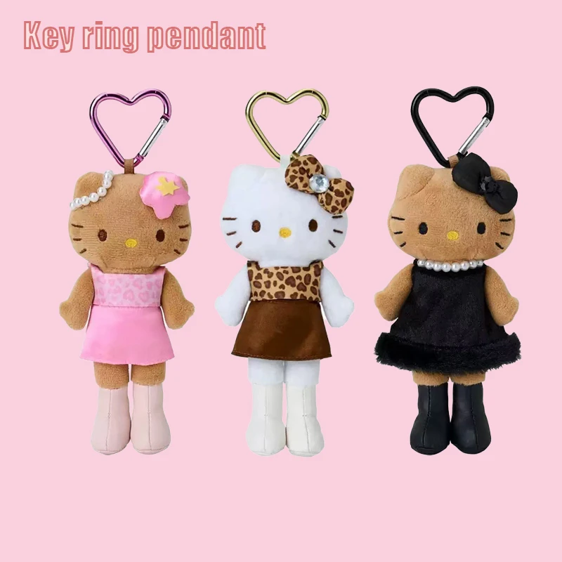 

Sanrio Leopard Print Black Heart-Shaped Buckle Long Legs Hello Kitty Pendant Keychain Bag Girl Gift Birthday Present