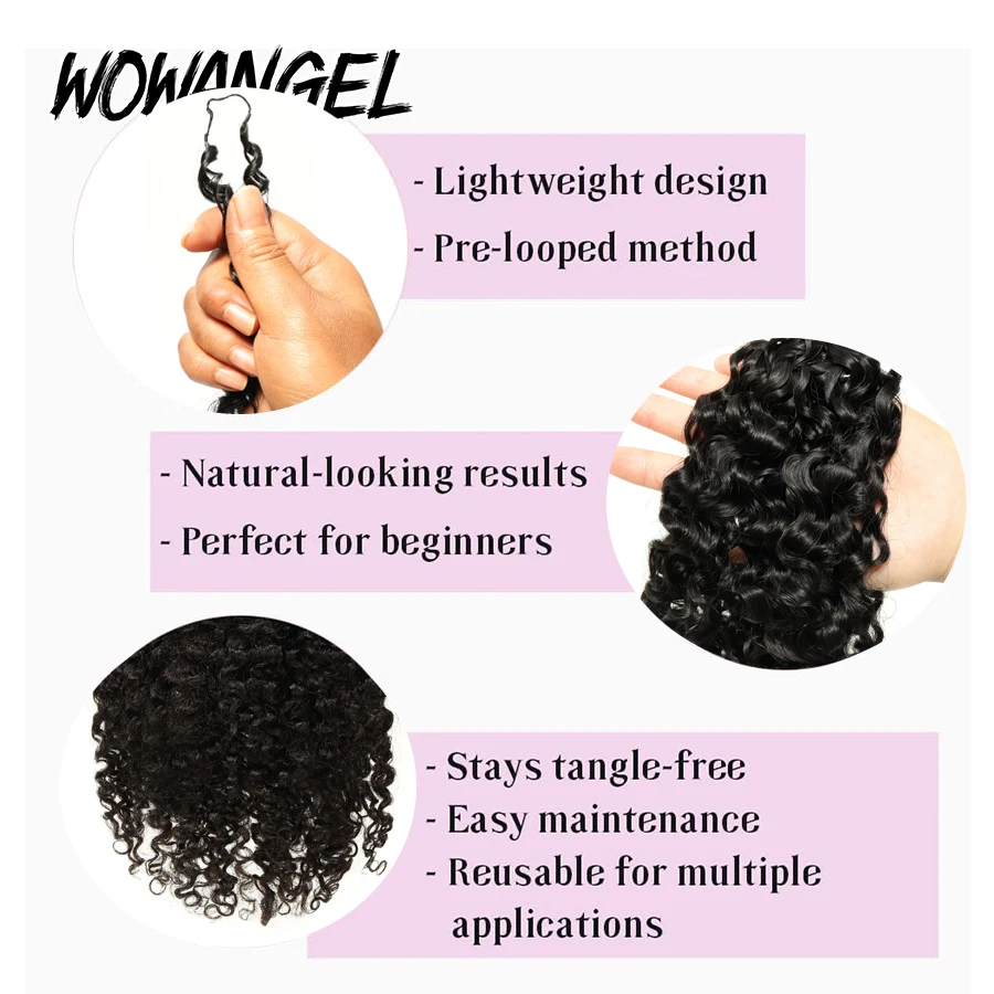 Cabello birmano curly con plumas para trenzas, pre-separado, sin nudos invisible, extensiones de cabello humano 100% para mujer 4
