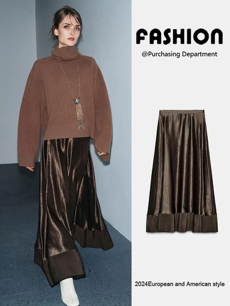 

Зима 2025 года, Новое поступление, шелковая атласная юбка-миди, универсальная модная женская одежда, качественная юбка средней длины, этническая сценическая юбка...