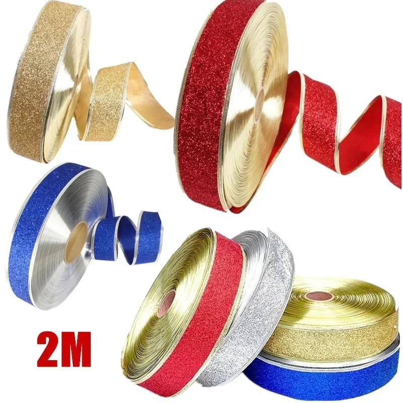 2M Sparkle Ribbon Glitter Ribbons Wedding Gift Wrapping Christmas Trees Party DIY Scrapbooking Crafts 5CM Wire Edged DIY Party