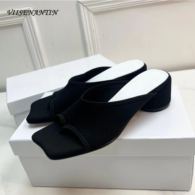 

Top Fashion Designer Round Heel Slipper Shoes Summer Flip Flops Casual Daily Walking Comfy Elegant Lady Sandals Squared Toe Mule