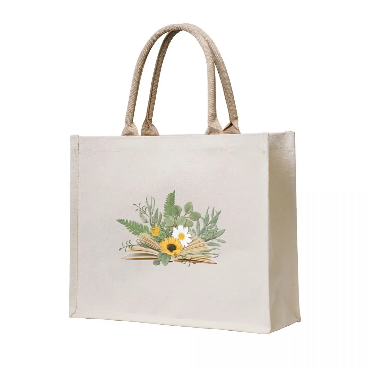 

Open Book with Florals and Leaves Tote Bag Women's shopping bag sacs de shopping foldable reusable bag for beach
