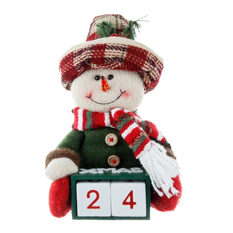 Santa Snowman Plush Figurine Count Down Christmas Calendar Festival Ornament with Two Number Squares Tabletop Decoration