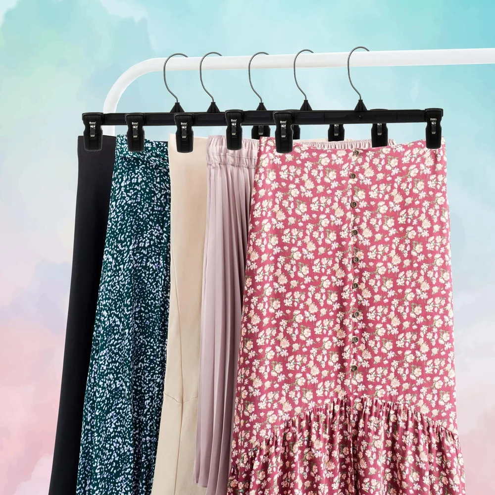 10 Pack Heavy Duty Plastic Hangers with Ridged Pinch Clips Pants Skirts Durable Closet Organization Eco-Friendly Solution