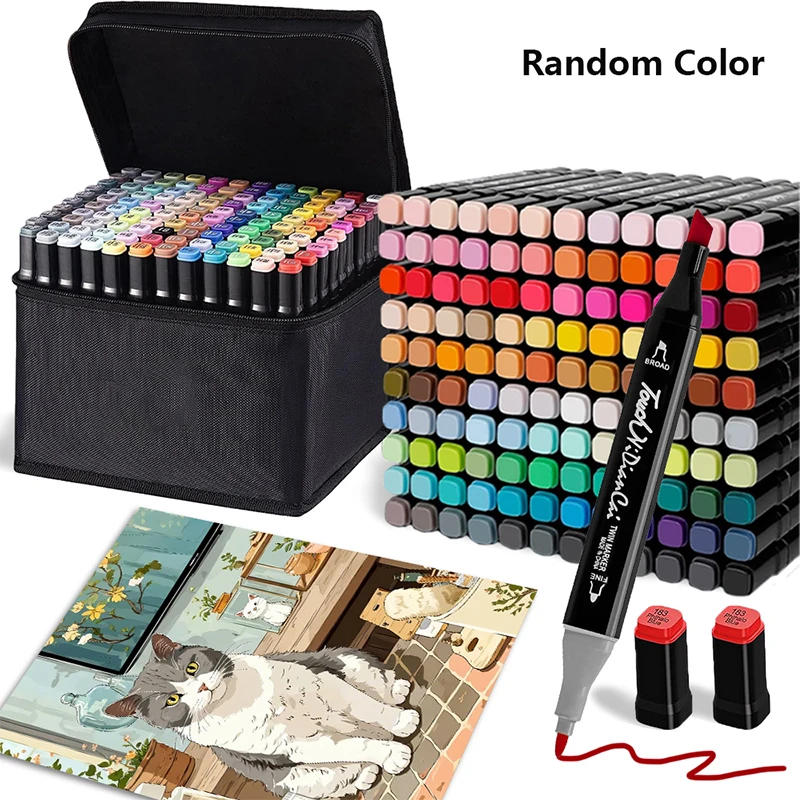 80 لونًا لعلامات الكحول ذات الأطراف المزدوجة مجموعة أقلام رسم دائمة للأطفال والكبار، رسم توضيحي للرسم