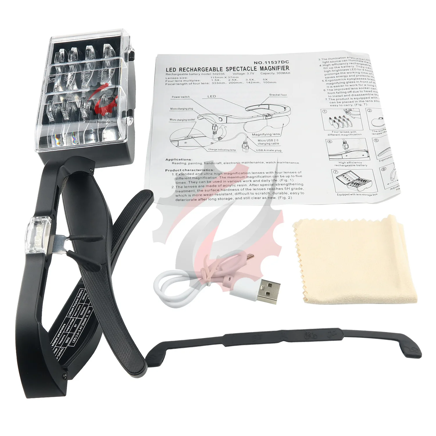 Imagem -05 - Lupas Magnifier1.5x 2.5x 3.5x 5.0x Usb Recarregável com Luz Led para Leitura Joalheiros Relojoeiro Reparação Vestindo