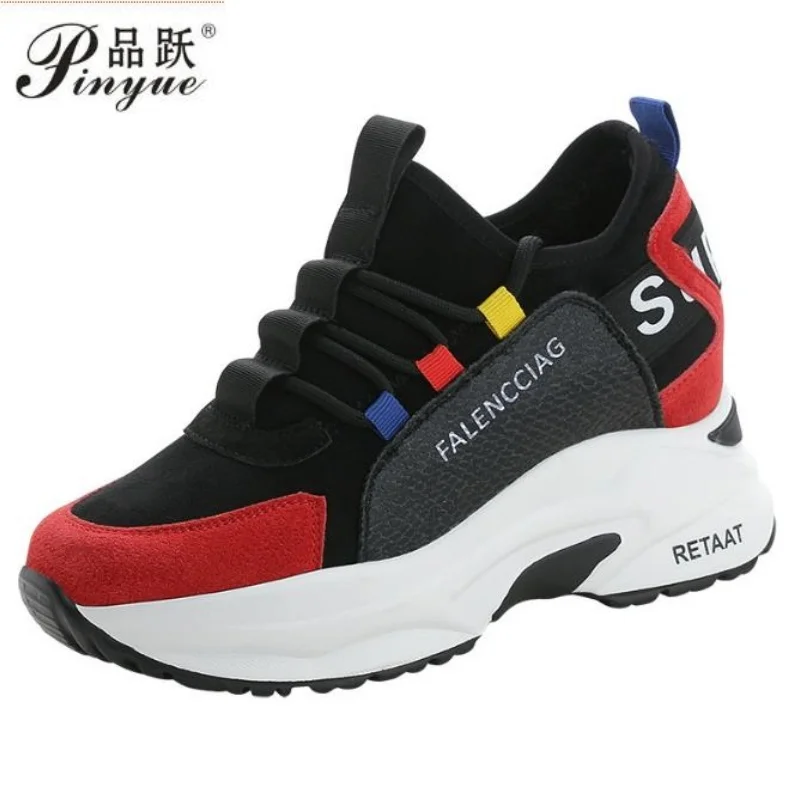 

Кроссовки на скрытой танкетке 7,5 см из натуральной кожи, дышащие, удобные, на платформе, в стиле скейтборд, вулканизированные, массивные, размеры 34-39