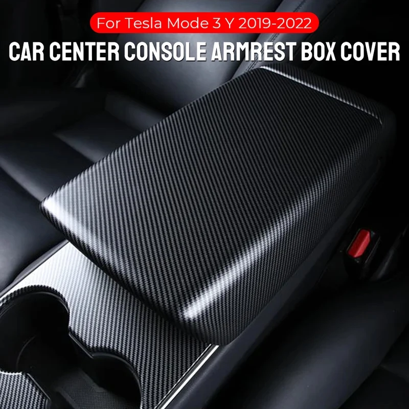 

Protective Decoration For Tesla Model 3 Model Y 2019-2022 Carbon Fiber Matte Black Center Console Armrest Box Cover