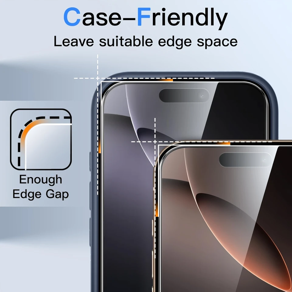 NNBILI 2 piezas protector de pantalla de vidrio templado de privacidad 360 grados, para iPhone 17 Pro Max 16 15 14 13 12 11 Pro 17e 5