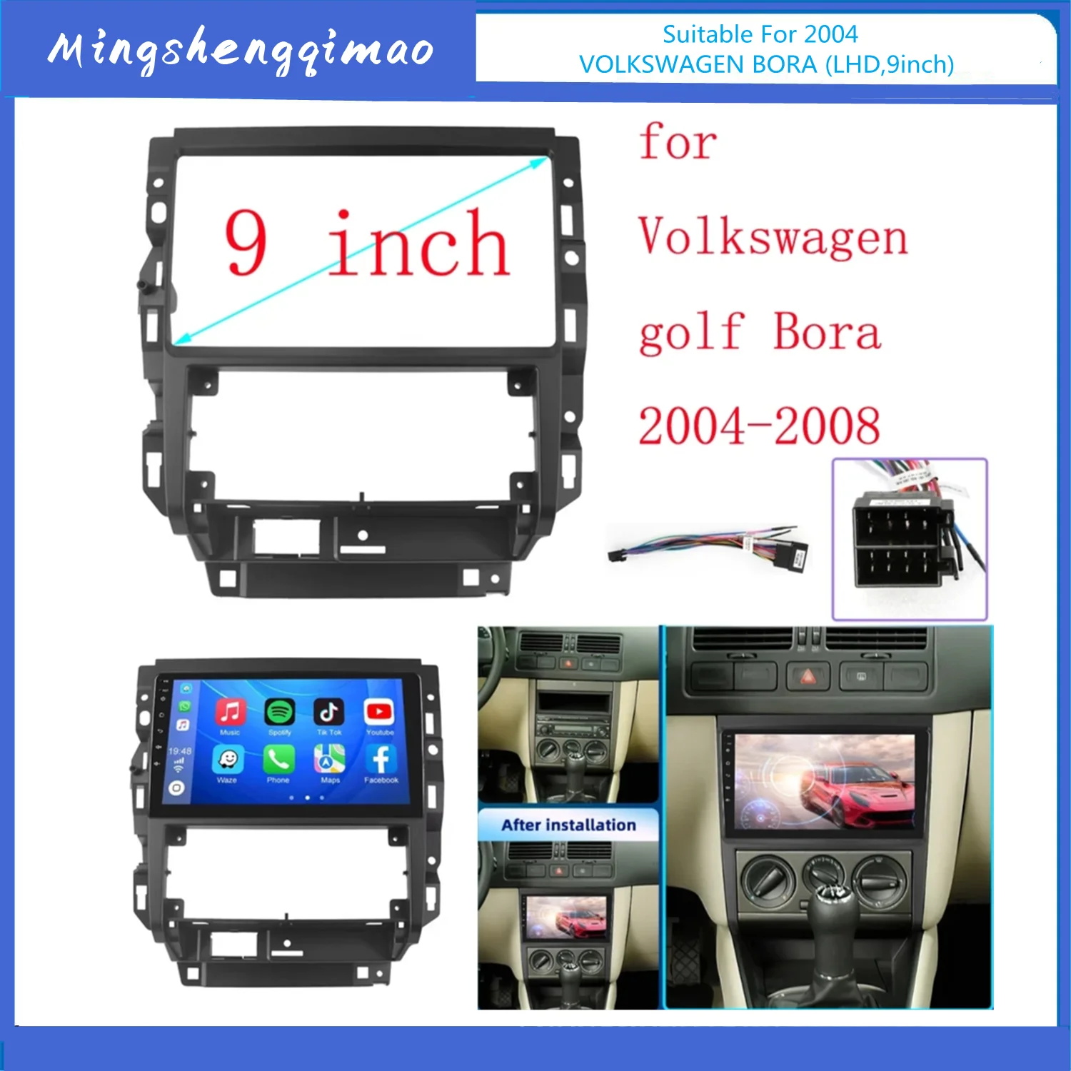 

Android Panel Stereo Car Frame Interface Dashboard For Volkswagen 04-08 9" Golf/04-06 9"Bora Car Radio Dedicated Plastic Frame