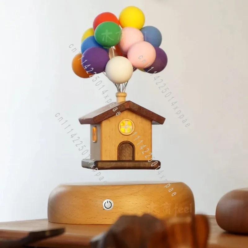Magnetic Levitation Hot Air Balloon House Ornament Night Light Real Wood Creative Healing System