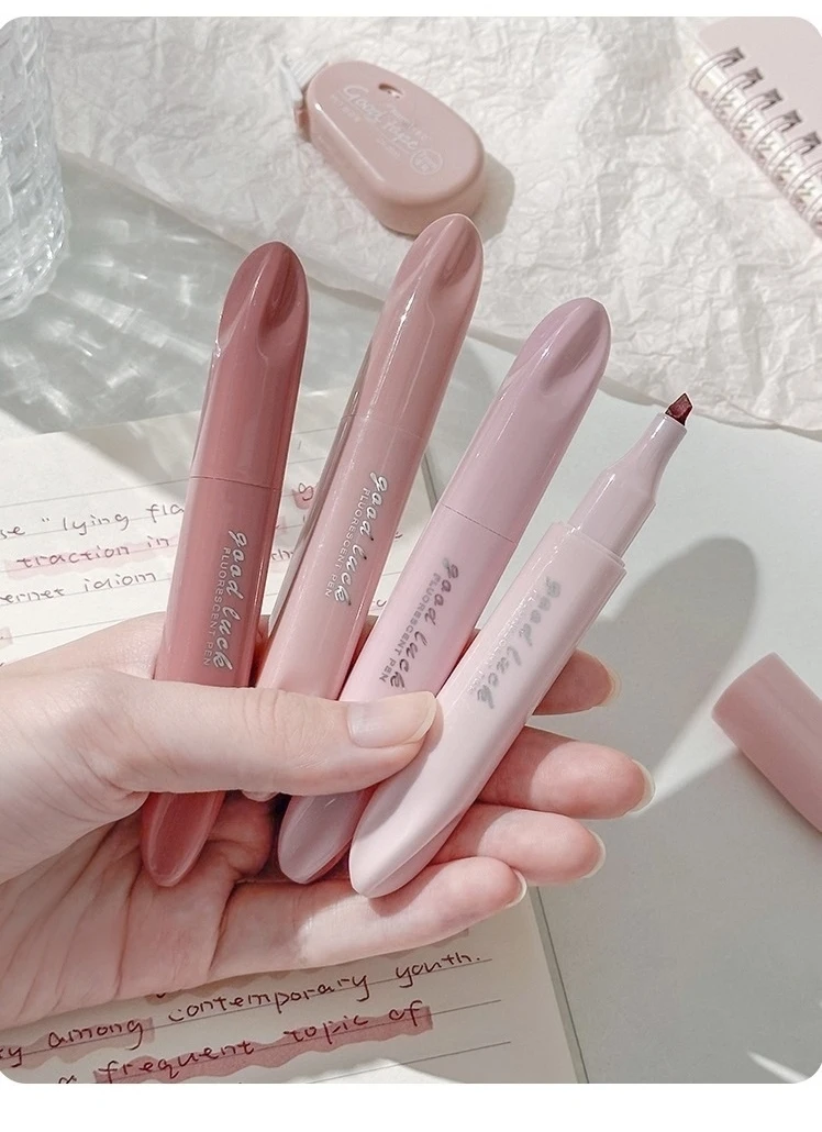4-teiliges Morandi Color Dream Pastell Textmarker-Set mit weicher Spitze, schräger Marker-Liner zum Zeichnen und Malen A3033 – Detail 8