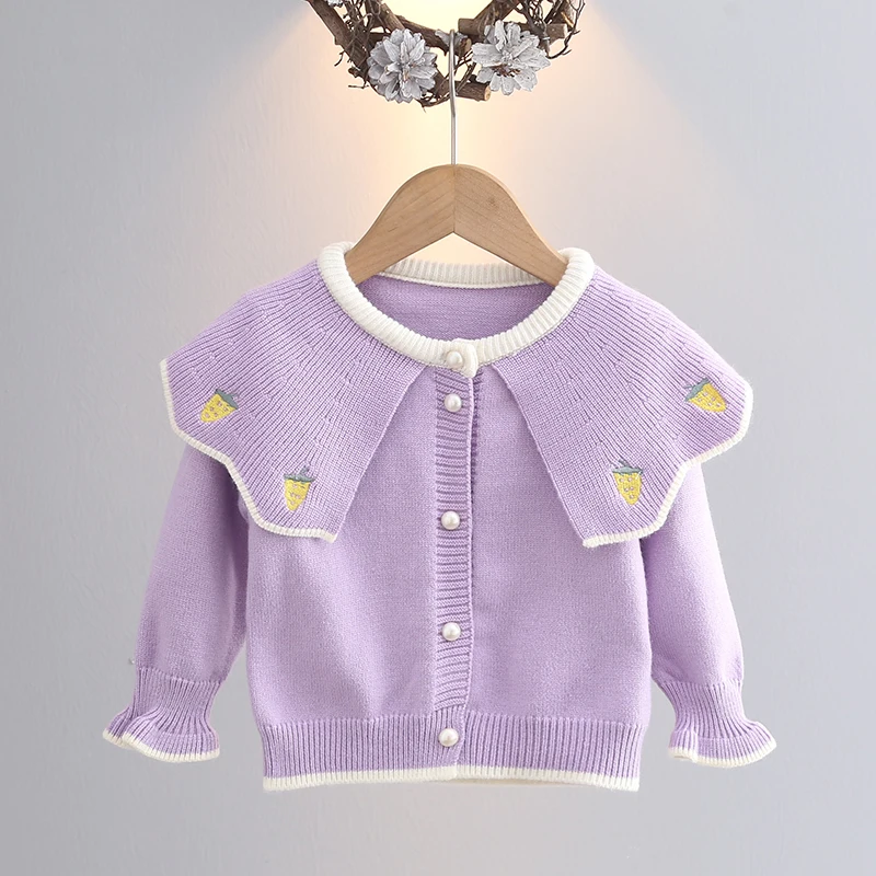 Fashion Girls\' Sweater Cardigan Spring Autumn New Baby Peter Pan Collar Knitted Coats Infant Kids Thicked Warm Sweaters