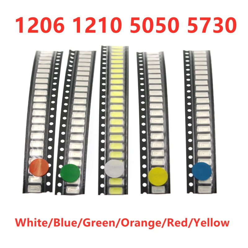 

(100PCS) 1206 1210 5050 5730 SMD LED light emitting diode White/Blue/Green/Orange/Yellow/Red