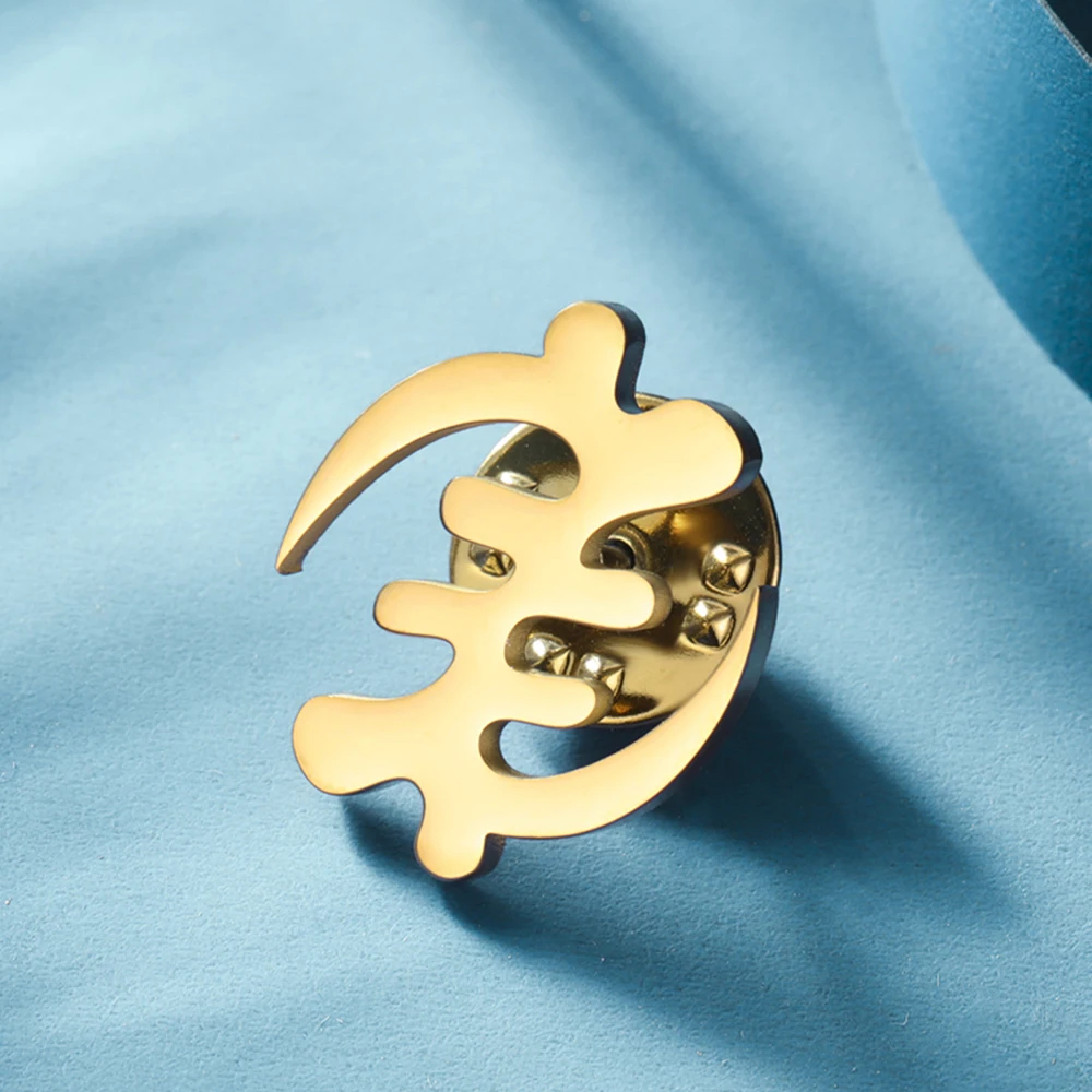 

Dawapara Gye Nyame Brooch Pins Africa Adinkra Symbol Spiritual Tribal Totem Geometric Stainless Steel Ethnic Jewelry