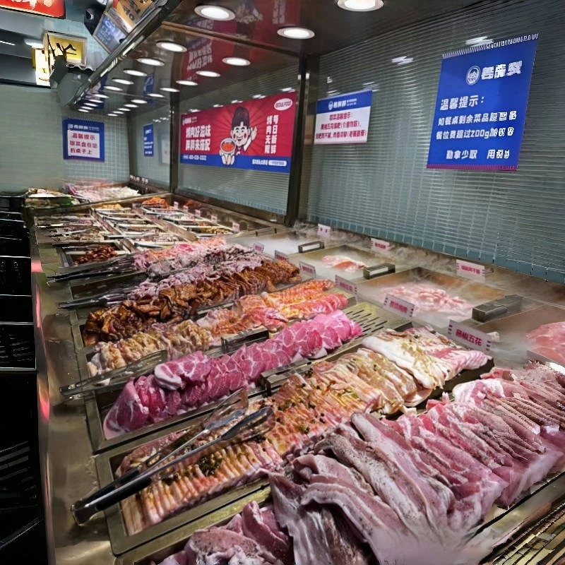 مبرد عرض أنيق مبرد بالهواء باللون الذهبي الوردي - مثالي لعرض السلطة والبهارات الأنيقة في متاجر الشواء