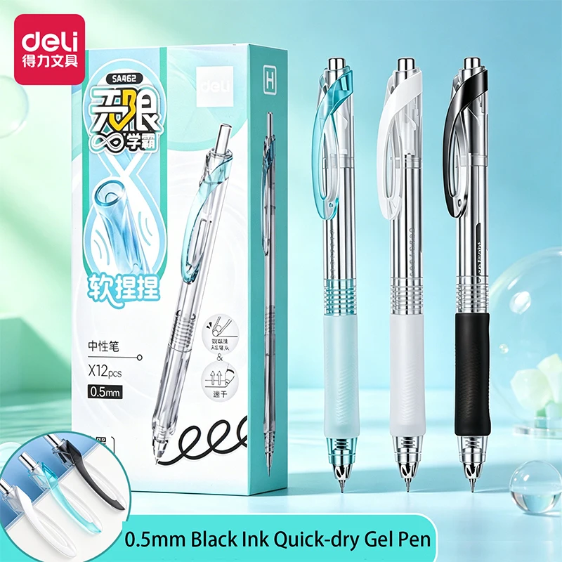 Deli 12pcs 0.5mm Black Ink Quick-dry Gel Pens School Student Supplies Stationery Signature Pen Office Supplies