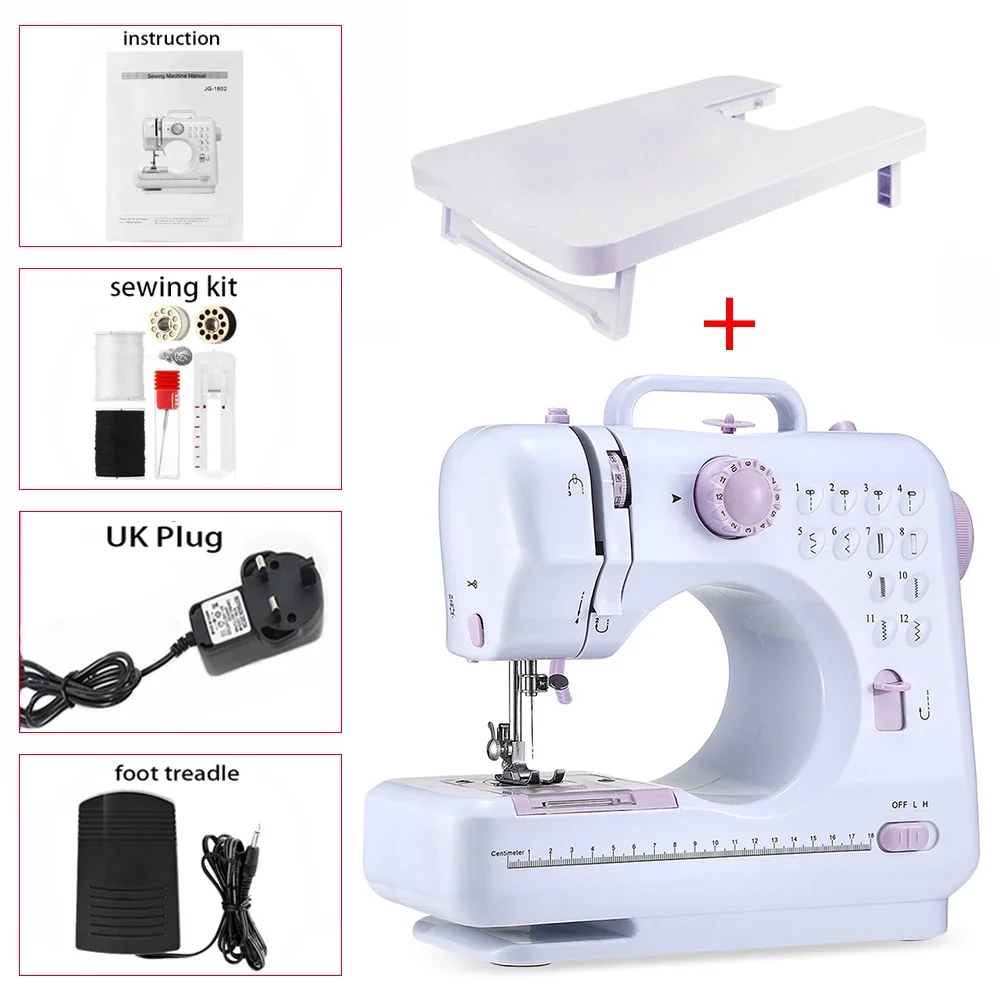 1 Set Mini Desktop Multiple Electric Sewing Machine Portable Household Needlework Presser Foot Pedal Sew Thick Clothes 12 Stitch