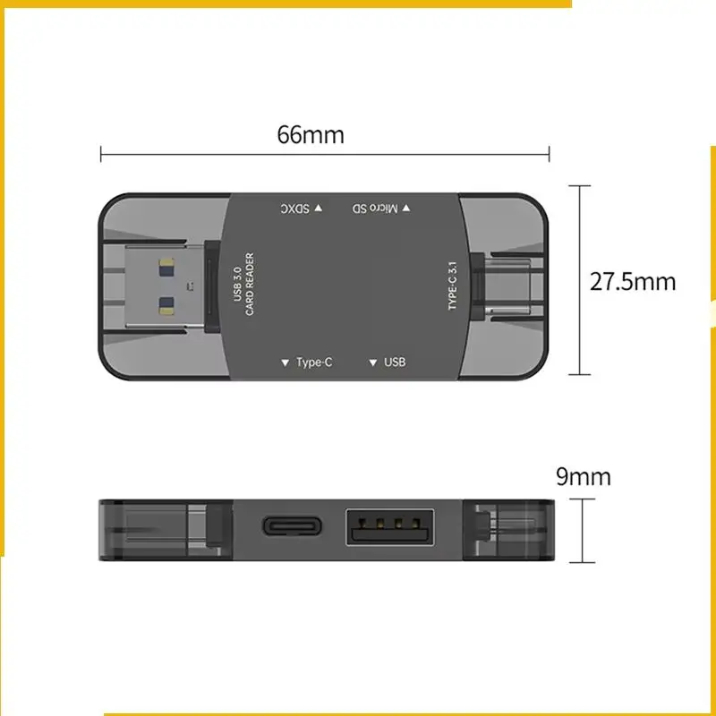 A93P Universal 6-In-1 Type-C 3.1 OTG Card Reader With USB 3.0 - Connects To Phones And Computers, Supports Multiple Flash Media