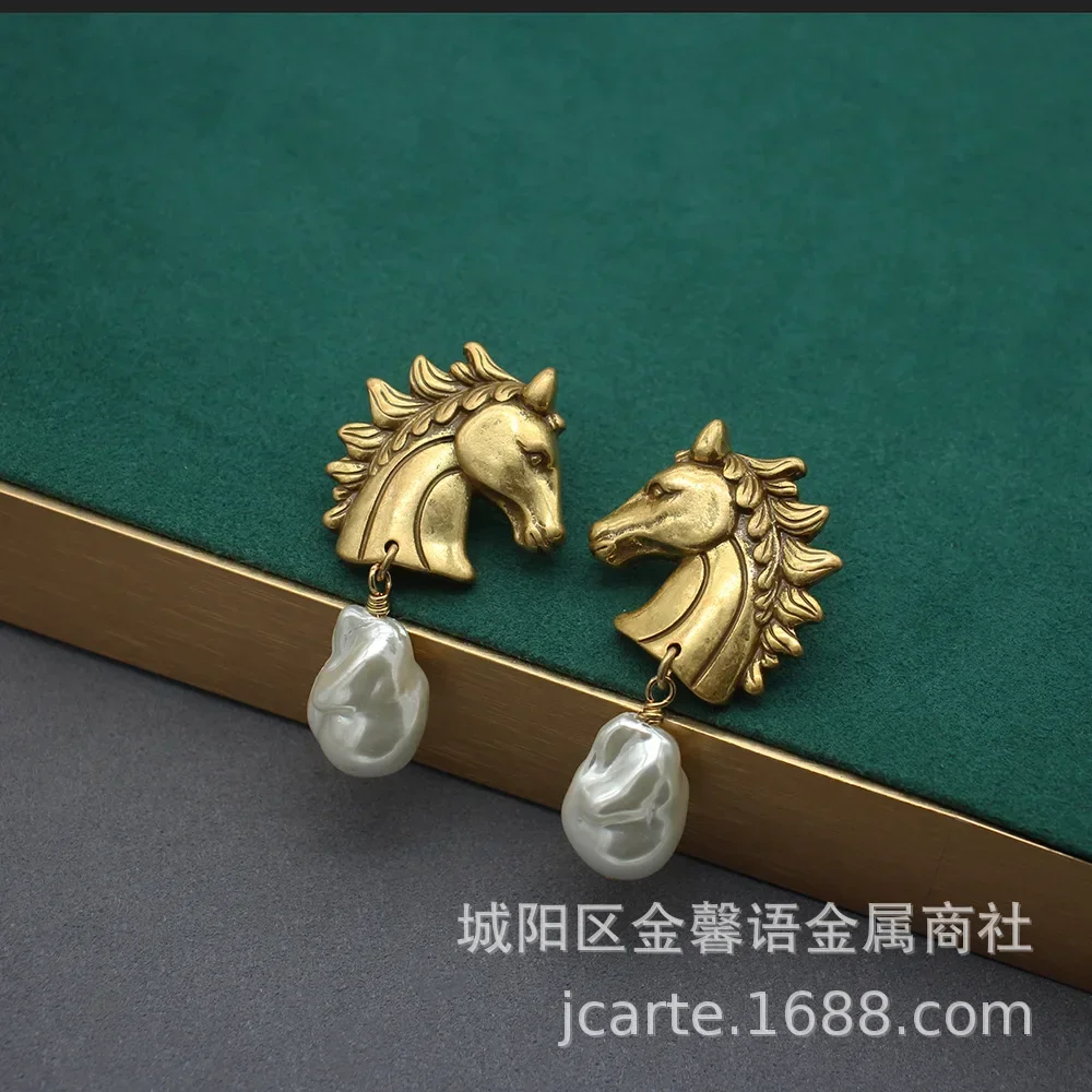 

Европейские и американские преувеличенные индивидуальные серьги в стиле ретро со старым барокко и жемчугом в виде животных, ювелирные изделия