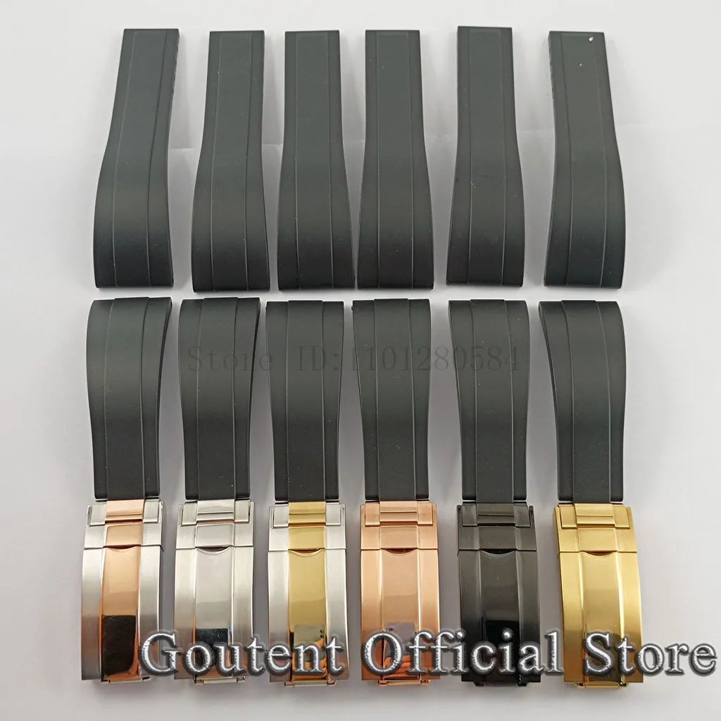 

Goutent 20mm Hight Quality Rubber Watch Strap With Steel Silver Black Gold Plated Buckle Watch Band