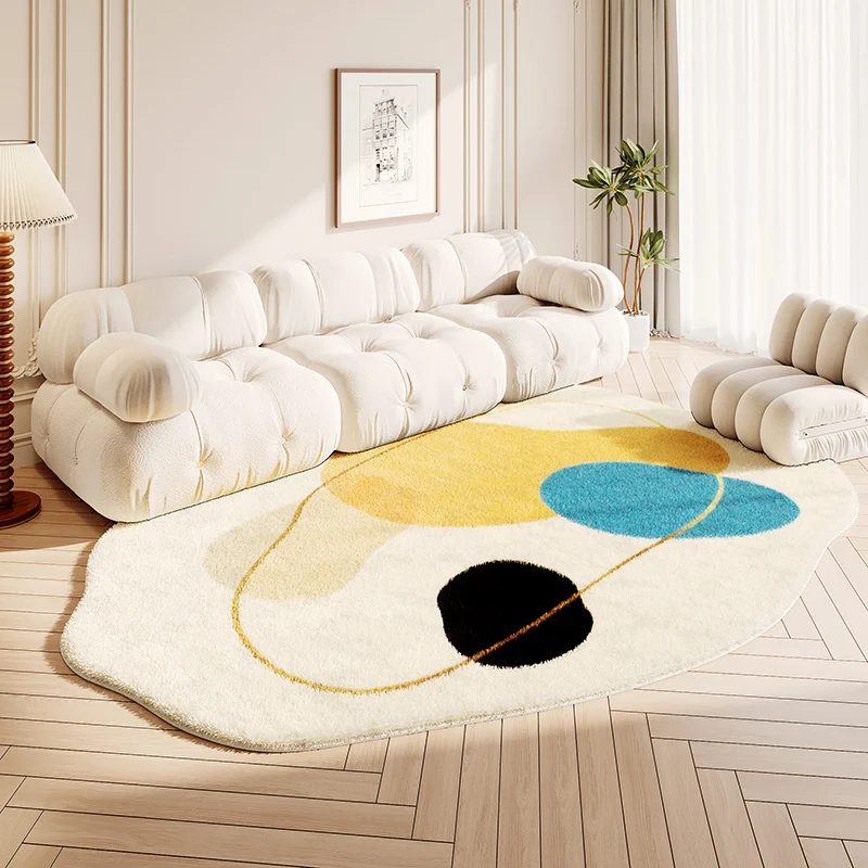 French Cream Style Winter Living Room Carpet Irregular Fluffy Soft Bedside Carpets Special Shaped Waterproof Anti Fouling Rug