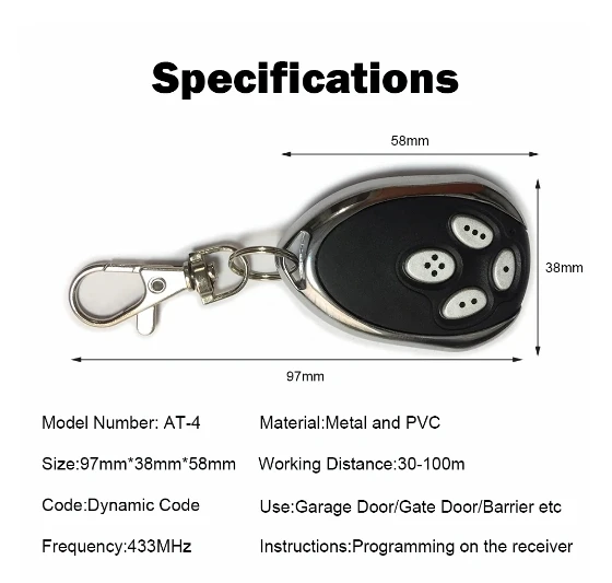 Newest Remote Control Gate Alutech AT-4 AR-1-500 AN-Motors AT-4 ASG1000 AT4 at 4 Keychain Barrier 433MHz Rolling Code for Garage