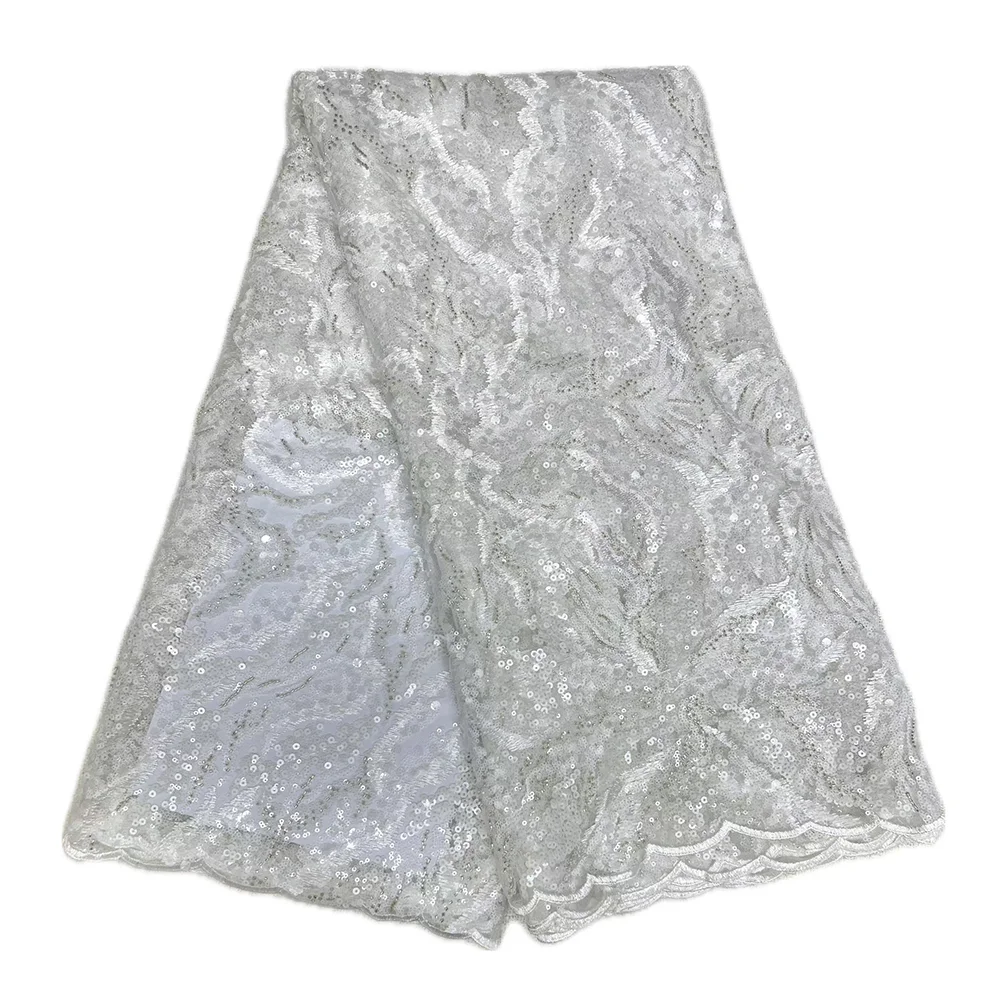 Нигерийский тюль с блестками и бисером, кружевная ткань, 5 ярдов, высококачественный кружевной материал для свадебного платья, шитье, вышивка, бисер, кружево