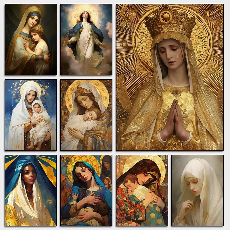 Ölgemälde nach Zahlen Kits Mary The Blessed Virgin Madonna Zahl Zeichnung Leinwand DIY Bilder nach Zahlen Home Decor