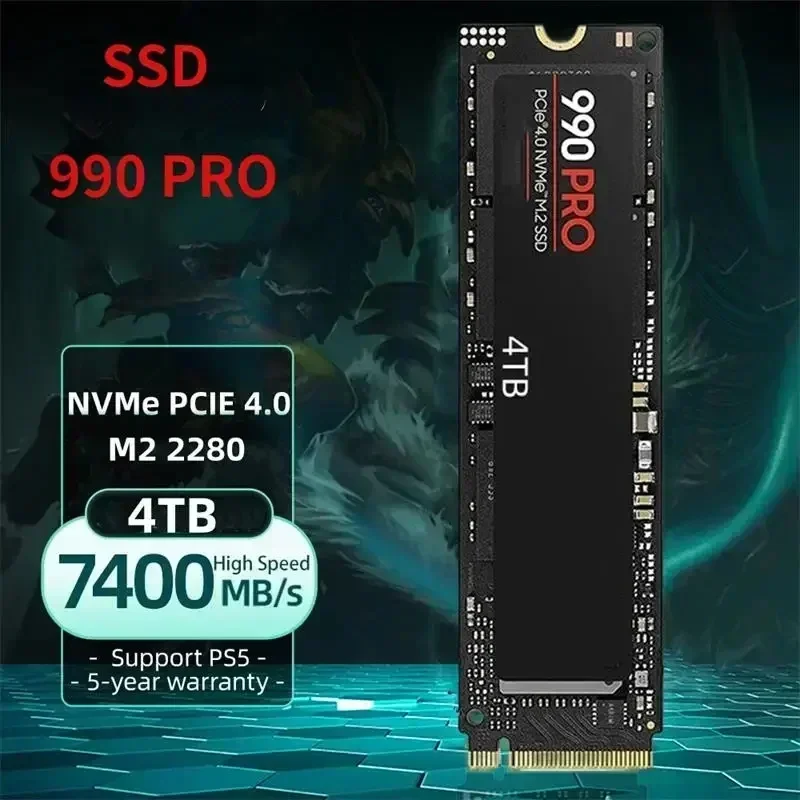 SSD Solid State 4TB 2TB 1TB Drive990 PRO M.2 2280 SSD PCIe4.0 NVMe Gaming Internal Hard Drive 7450MB/S For PS5 Laptop Desktop