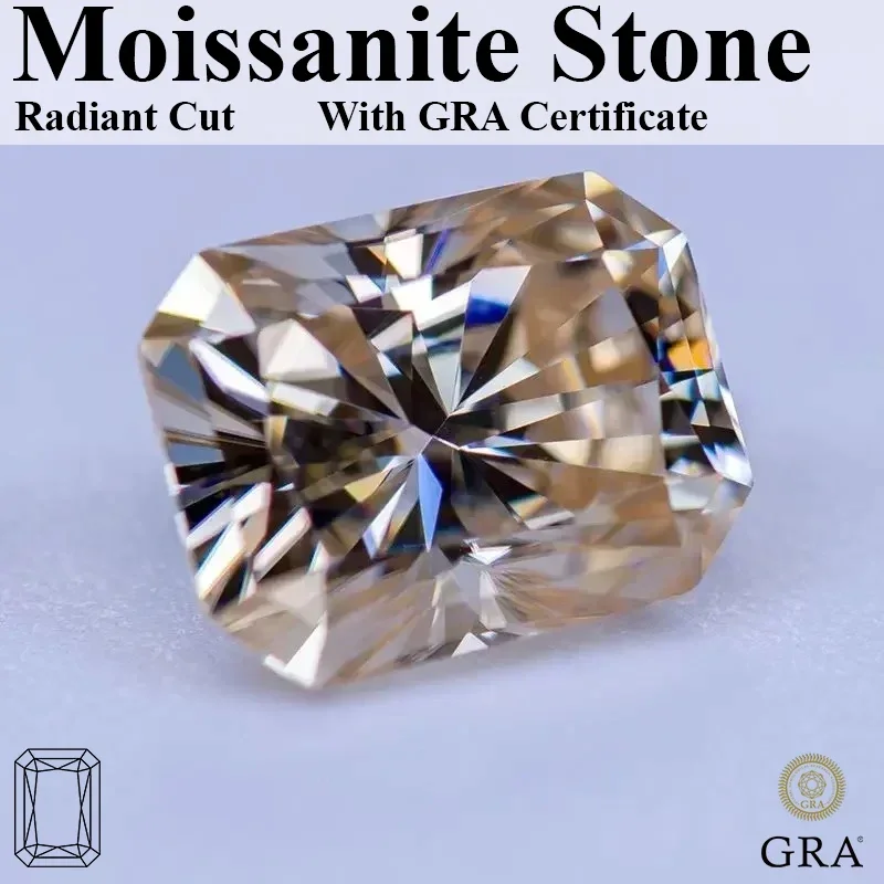 

Natural Color Tea Yellow Moissanite Stone Radiant Cut Lab Grown For DIY Jewelry Rings Earrings Making With GRA Report