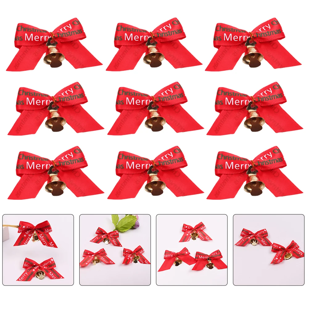 

20pcs Christmas Bow Knots Xmas Tree Decorative Ornaments Garland Wall Party Diy Accessories Wreath Ribbon Bows Home