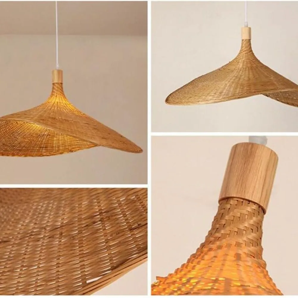 Bambou rotin chapeau de paille lustres chinois décor à la maison suspension E26/E27 plafond suspension lampe pour chambre salle à manger salon