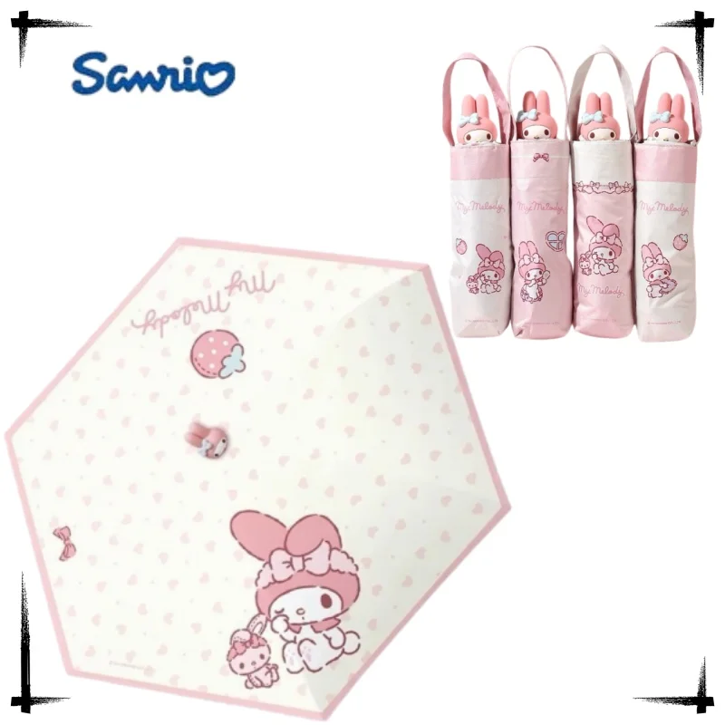 Genuine Sanrio My Melody  Folding Umbrella for Women Sunshade Rain Dual Use Portable Student Cute Uv Protection Sun Umbrella