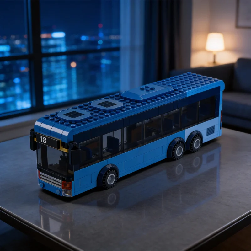 264pcs MOC Transit Bus Modified Set City Traffic Model Building Blocks Shelf Decor, Home Decor Bookshelf Display Gift For Adults