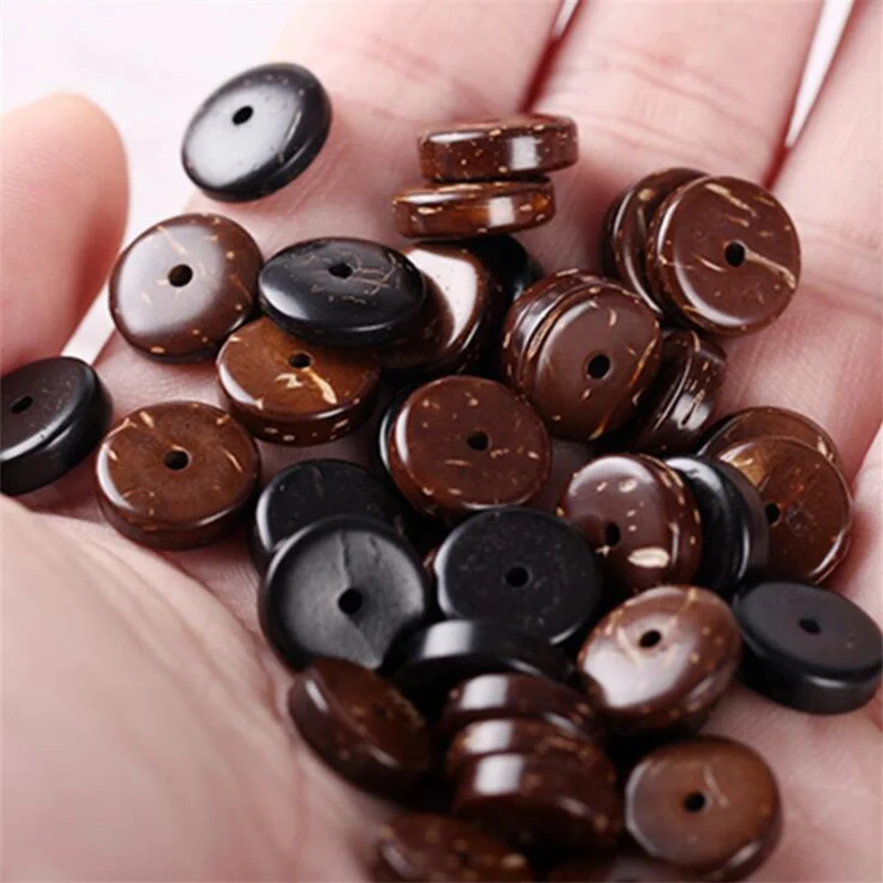 50pcs 6 8 10 12MM Flat Round Coconut Beads Loose Beads Spacer Beads for DIY Earring Bracelet Necklace Jewelry Making Accessories